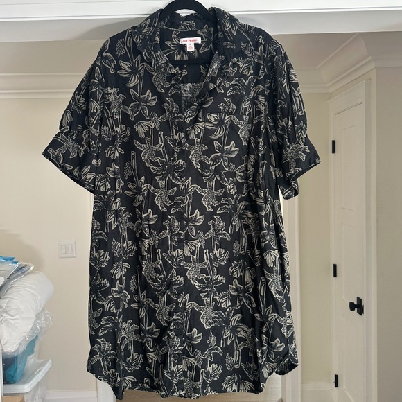 JOE FRESH Linen Blend Black & Sage Palm Print Short Sleeve Shirt Dress - Size XL - Picture 2 of 12